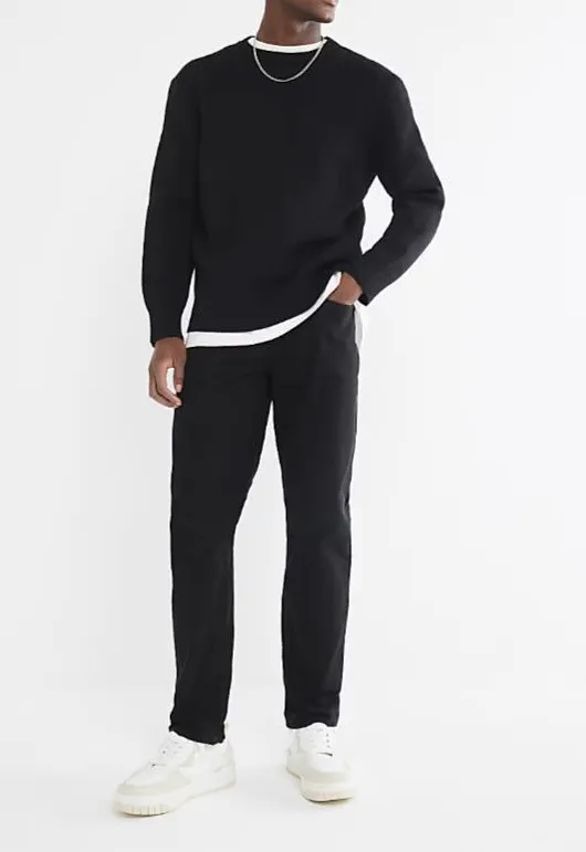 Black Casual Slim Fit Denim Trousers For Men