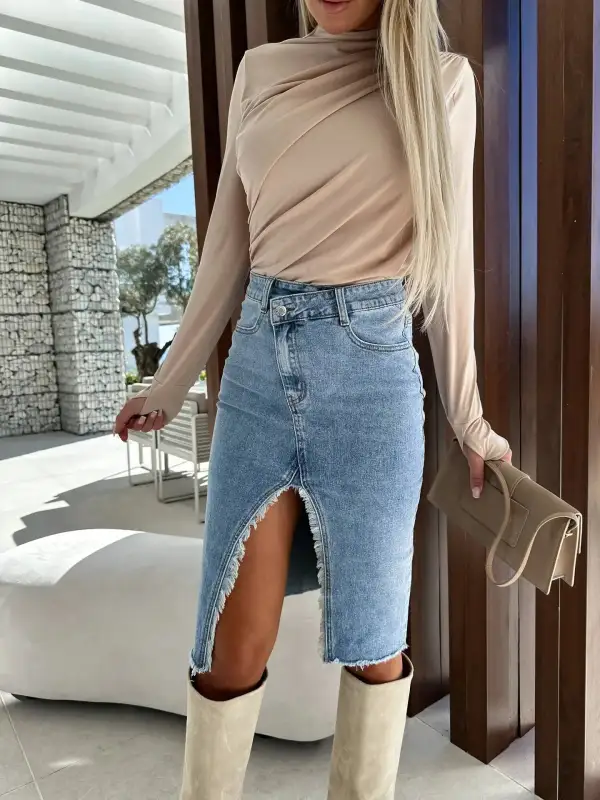 Denim Straight Slim-Fit Skirt