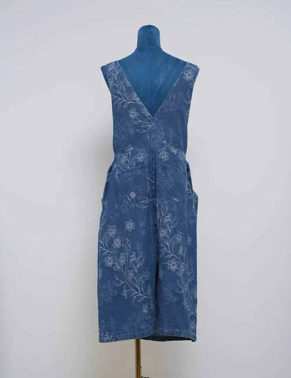 Pattern Two Strap Shoulder Denim Midi Dress