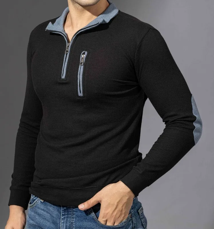 Black Button-Placket Long Sleeve Casual Shirt