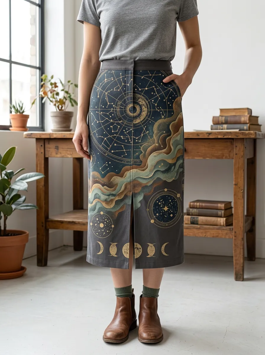 Women's Celestial Astrology Lover Constellation Moon Printed Skirt