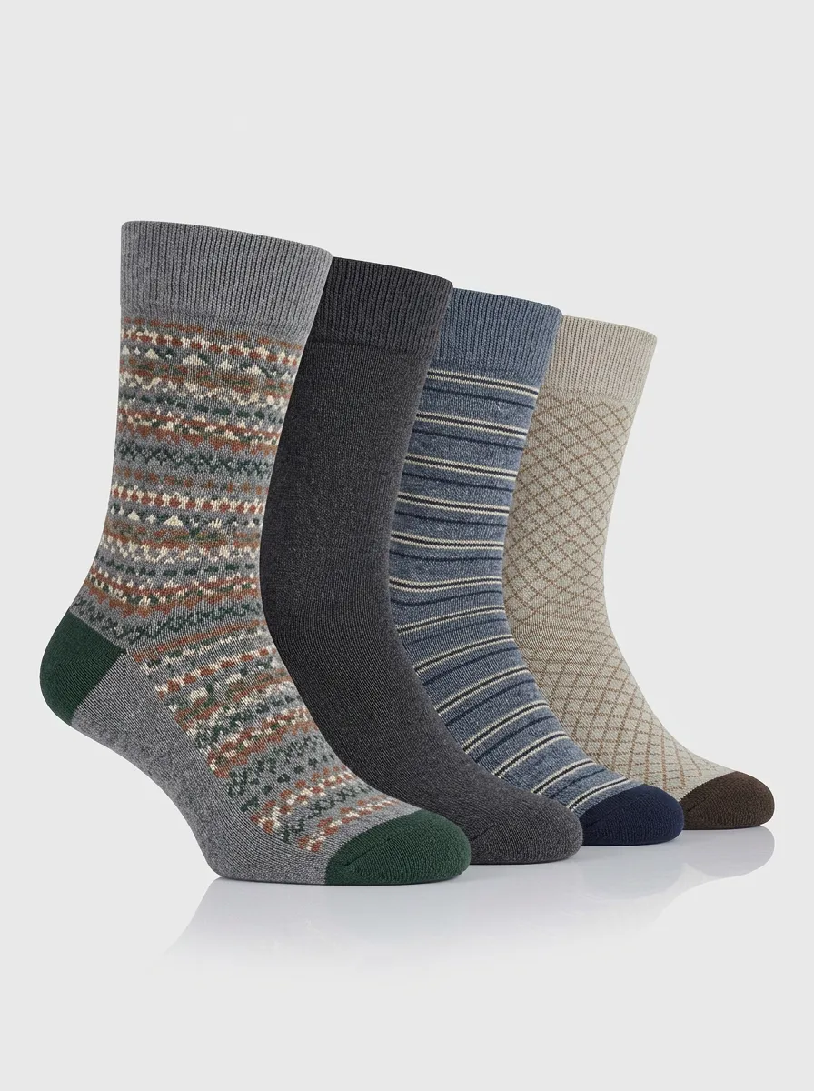 Easy-Wear Argyle Striped Fit Men's Four Pair Socks