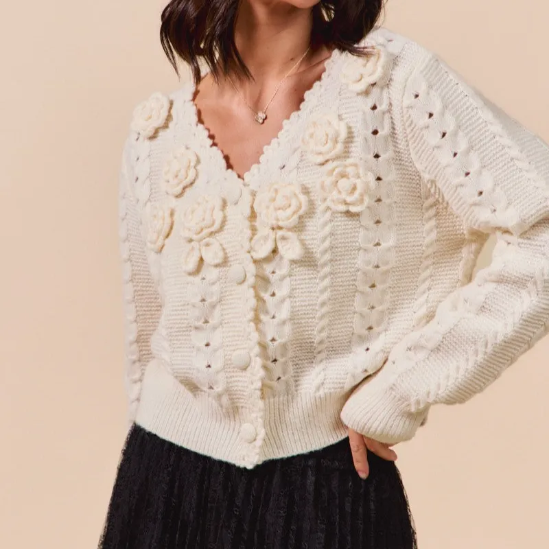 Ribbed Button Front Scalloped Edge Cardigan
