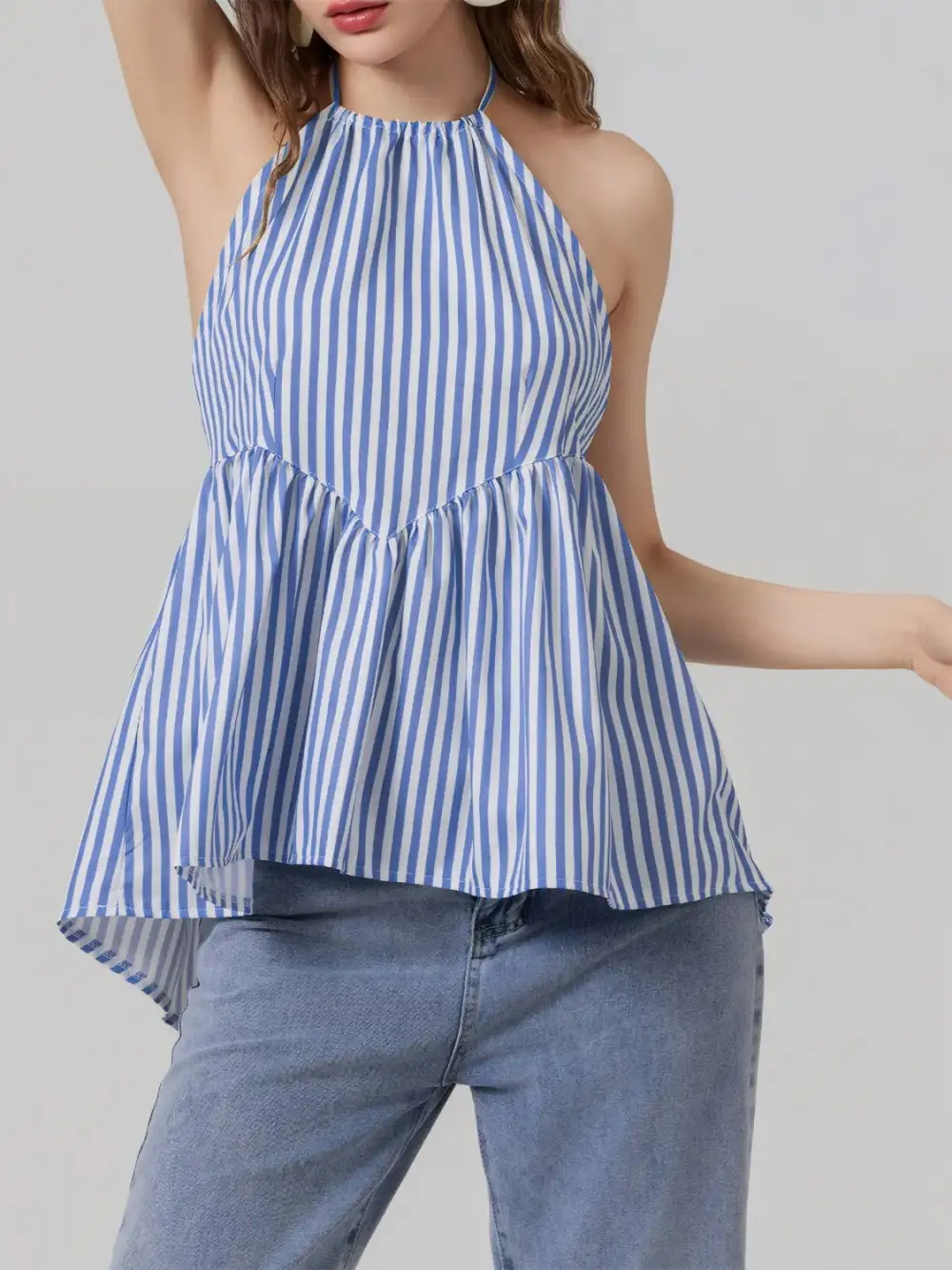 Striped Halter Neck Cami Polyester Blend