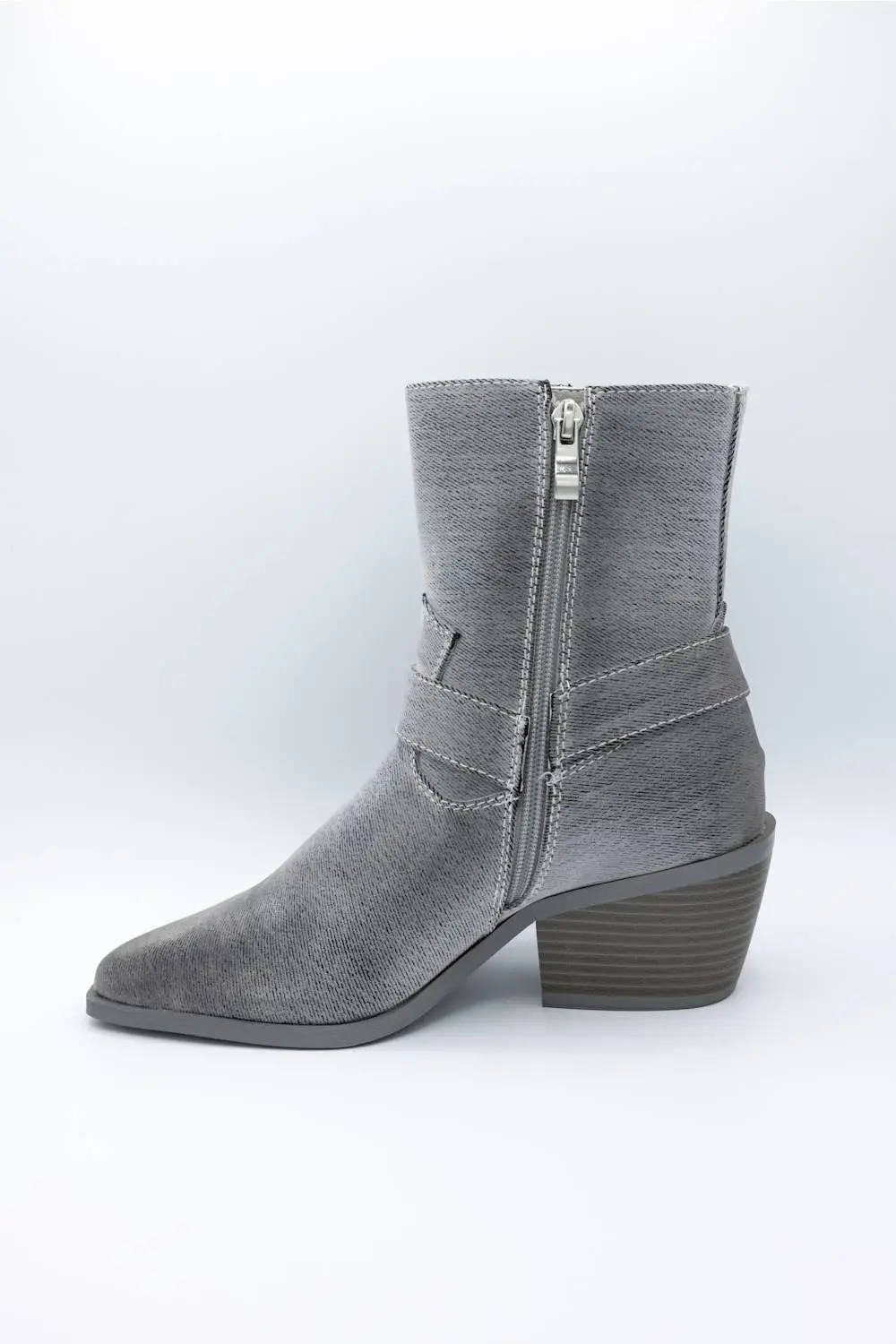 Harness Suede Pointed Toe Mid Calf Bootie