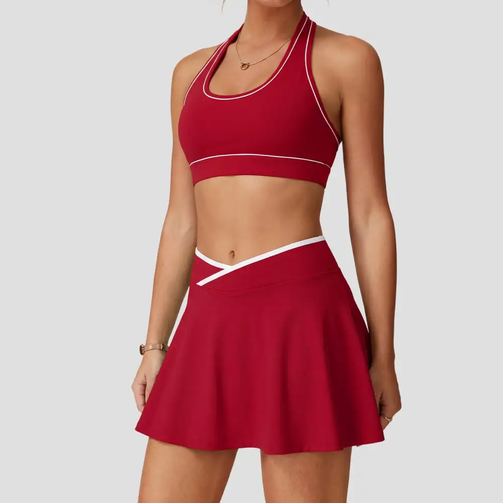 Brushed Contrast-Trim Bra, Skort and Shorts Active Set