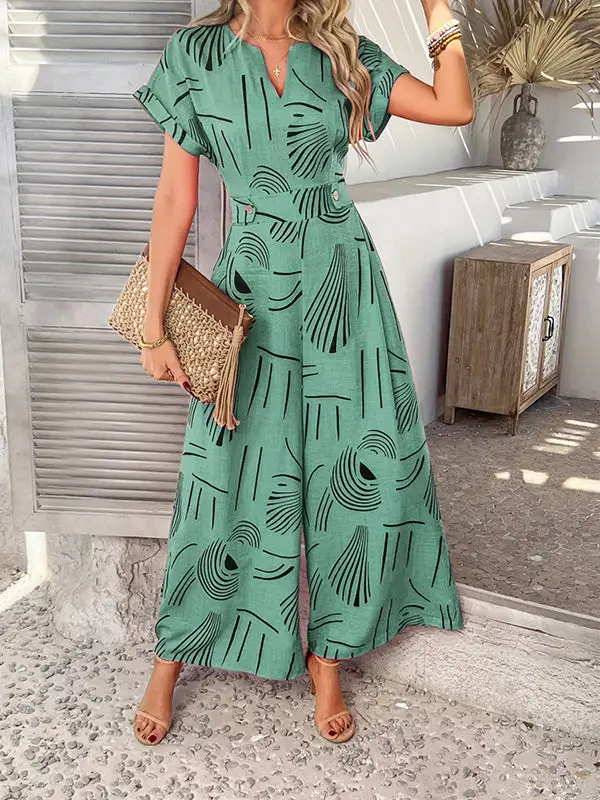 Hoog Getailleerde Losse Jumpsuits Met V Hals En