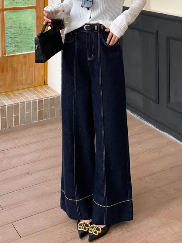 High Waist Wide Leg Pocket Jeans