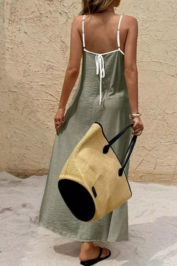 Spaghetti Strap Maxi Dress With Contrast Trim