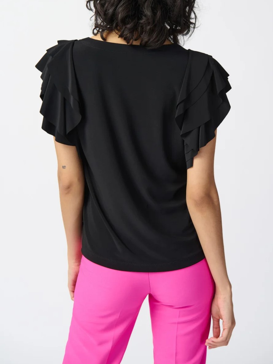 Black Asymmetric Ruffled Blouse