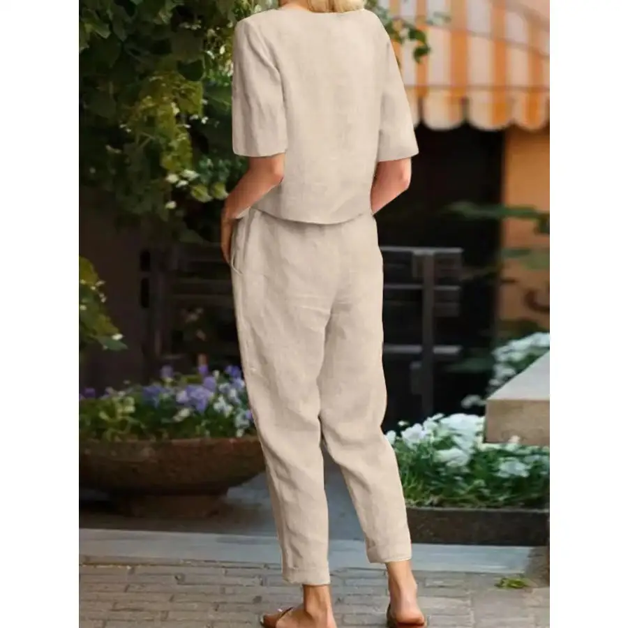 Relaxed Round Neck Short Sleeve Top and Pants Set
