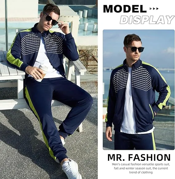 Leading The Better Life Men'S Sweat Suit 2 Piece Outfit Casual Contrast Sports Jogging Tracksuits Set