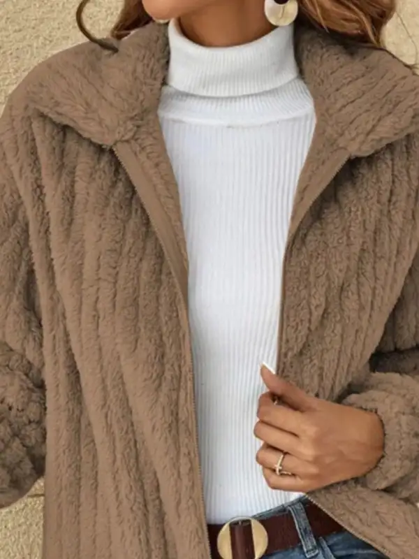 Full Size Zip-up Long Sleeve Texture Jacket Plus Size