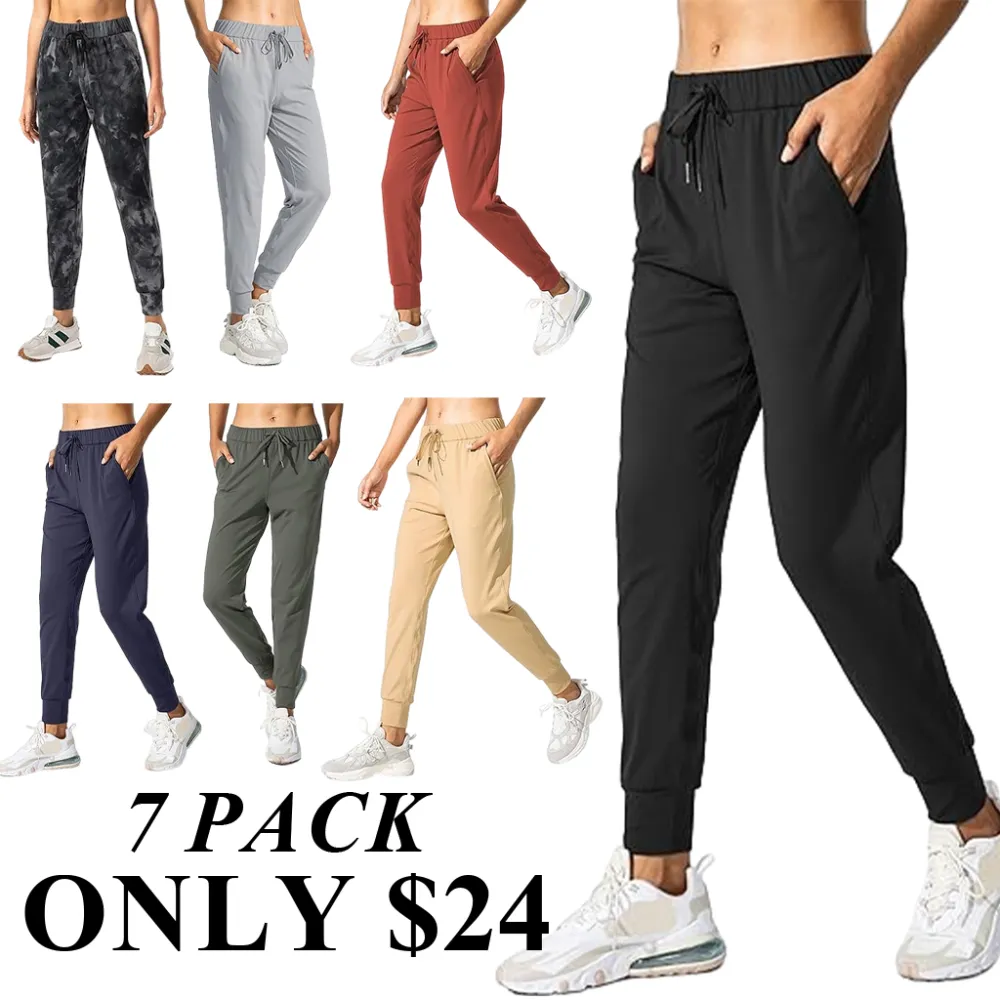 7PACK-Women'S Athletic Pants With Adjustable Drawstring Pockets For Running, Lounging, Workout, And Jogging