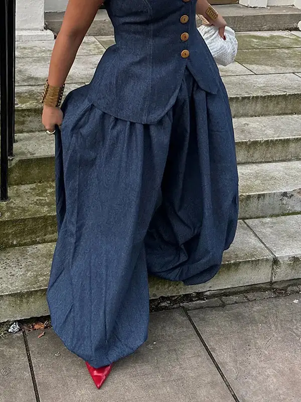 Minimal Relaxed Fit Wide Leg Harem Pleated Jeans