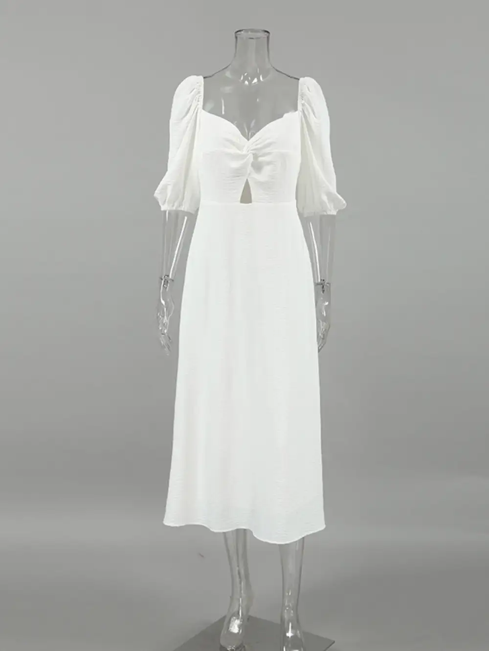 Gathered Detail Puff Sleeve Midi Dress