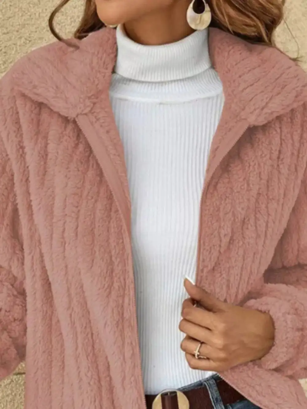 Full Size Zip-up Long Sleeve Texture Jacket Plus Size