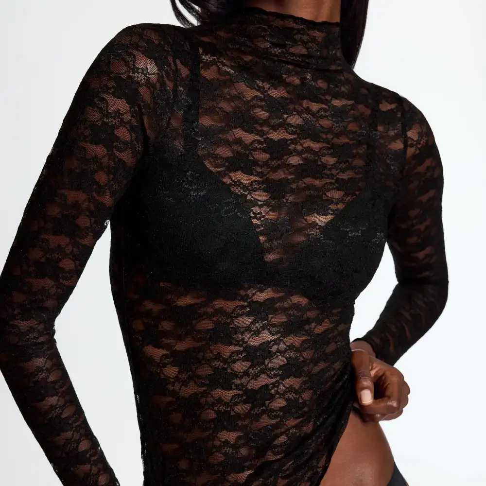 Lace Long Sleeve Top Black