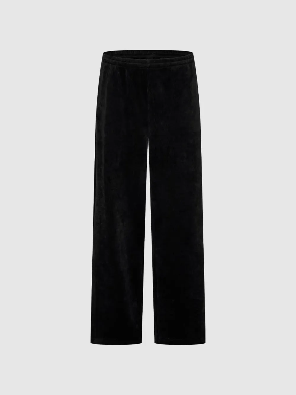 Ladies Black Plush Casual Straight-Leg Trousers