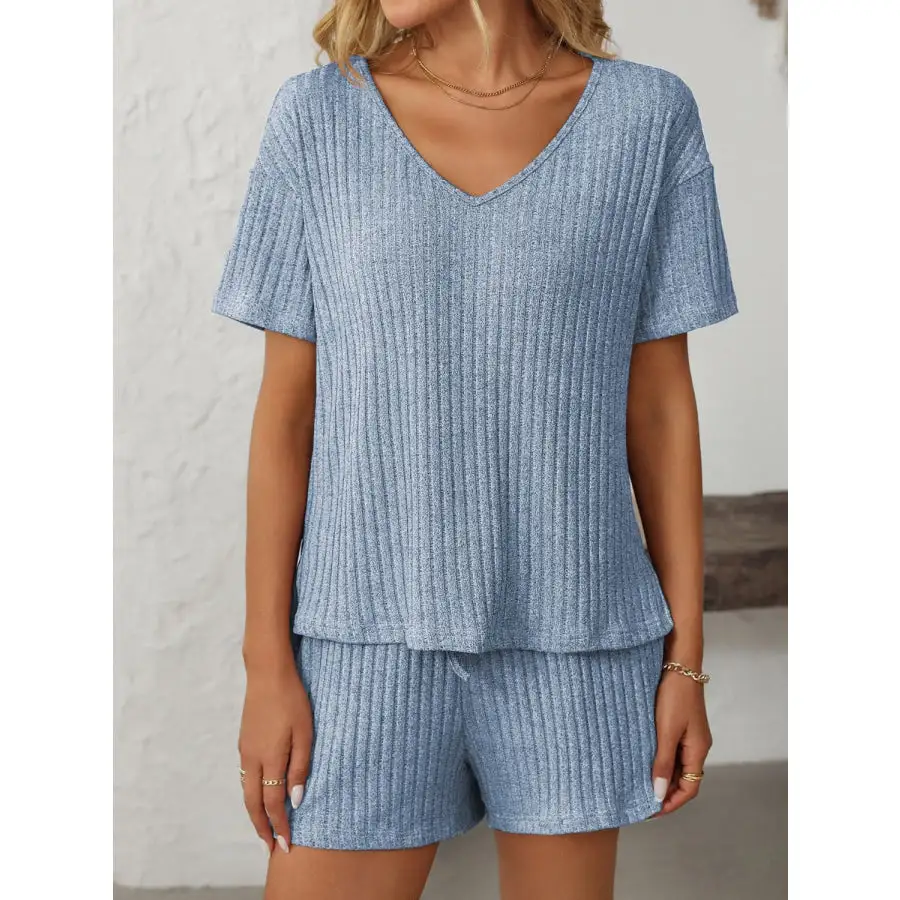Mandy V Neck Short Sleeve Top and Shorts Set
