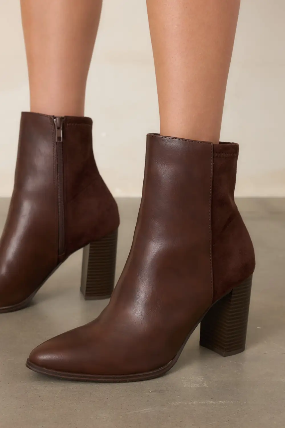 Refined Faux Suede Pointed Toe Block Heel Ankle Boots