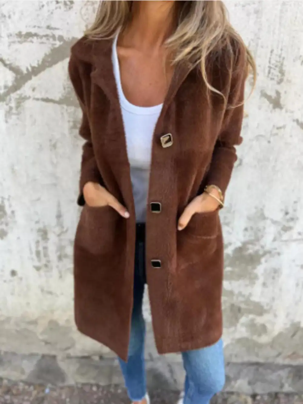 Full Size Button Down Long Sleeve Longline Coat Plus Size Jacket