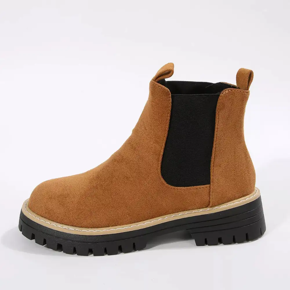 Layered Round Toe Block Heels Boots