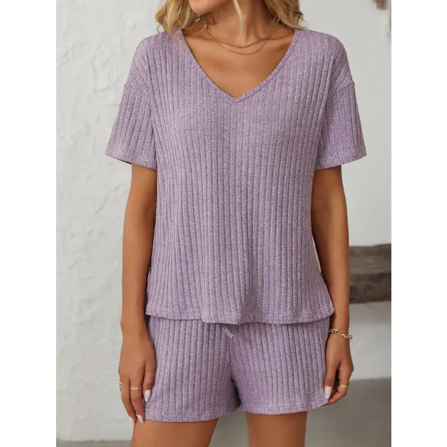 Mandy V Neck Short Sleeve Top and Shorts Set