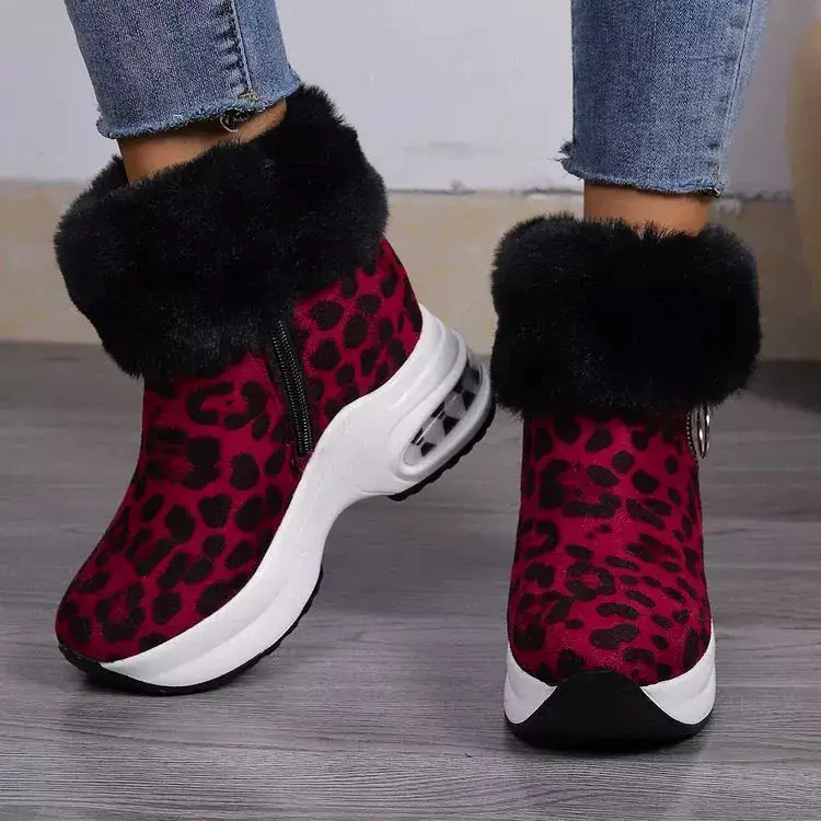 Fuzzy Side Zipper Platform Ankle Boots