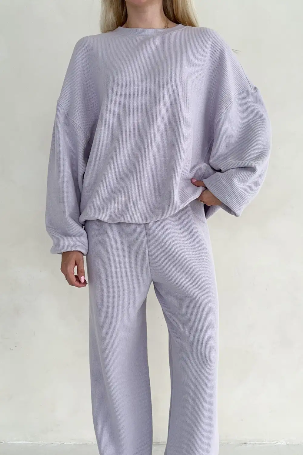 Roomy Fit Waffle Knit Sweatshirt