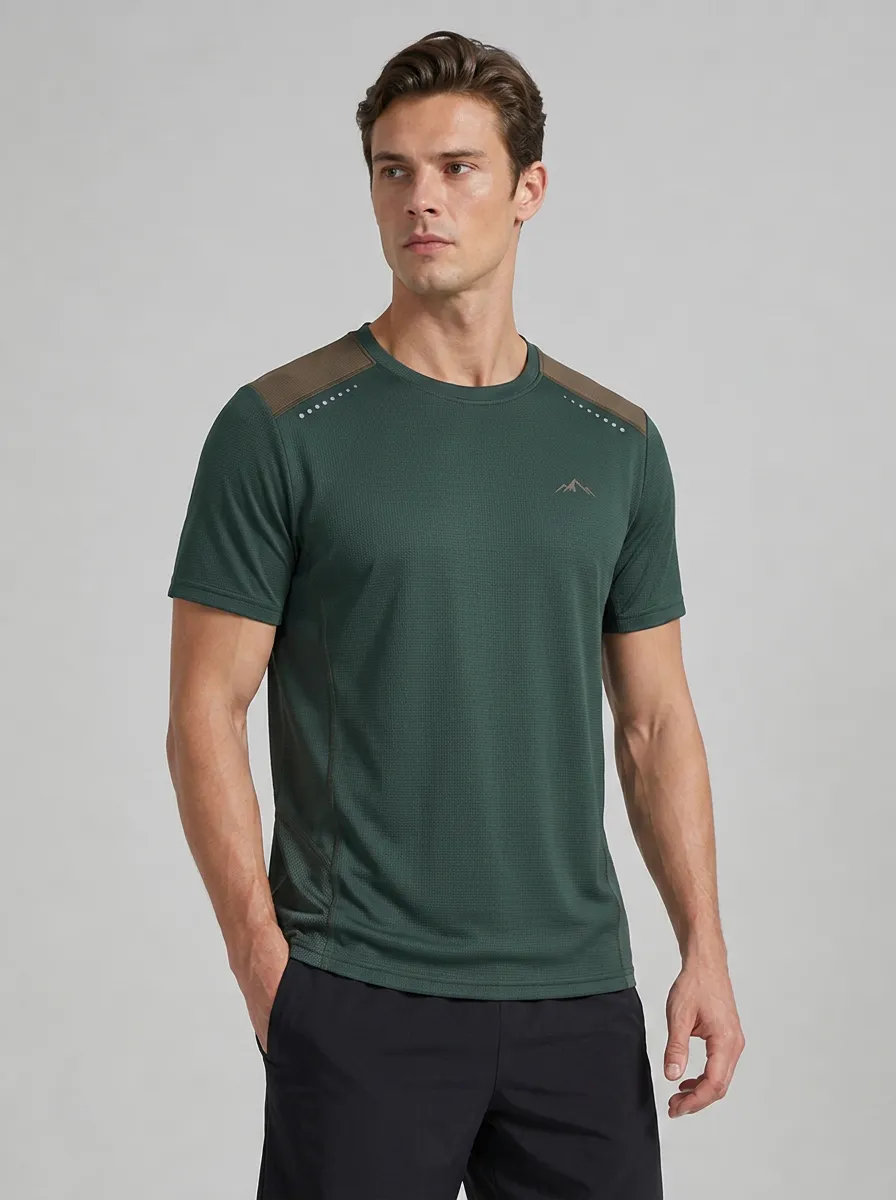 Men's Forest Green Contrast Panel Crewneck T-Shirt