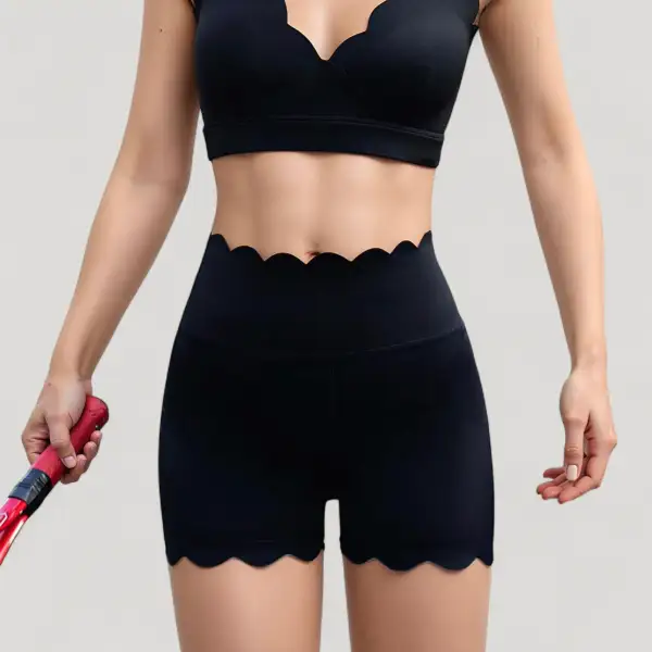 High-Waist Seamless Stretch Scalloped Athletic Shorts