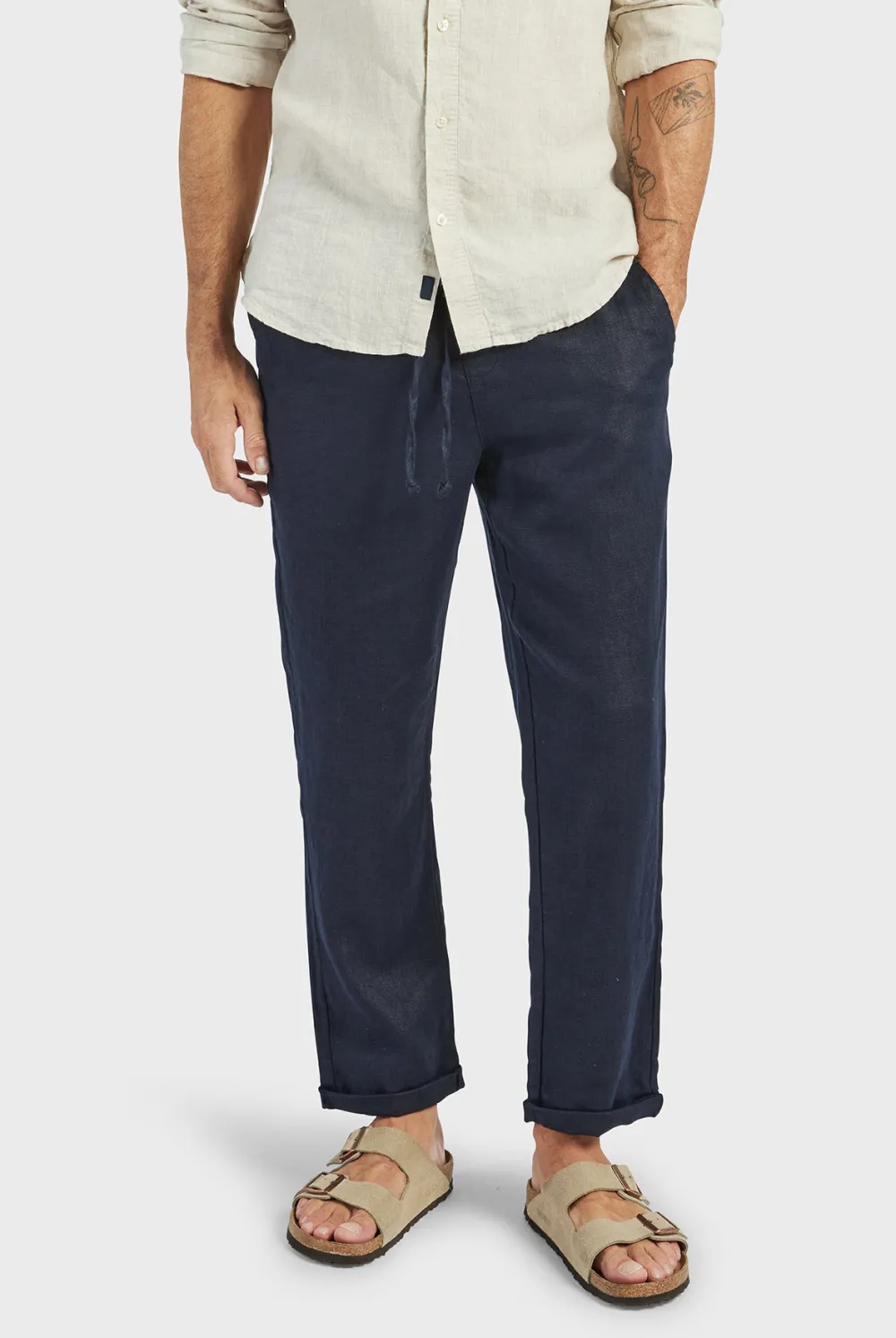 Solid Color Linen Tapered Trousers