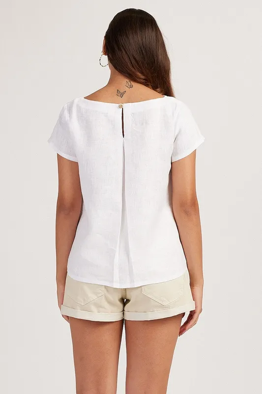 Ivory Linen Boat-Neck Top