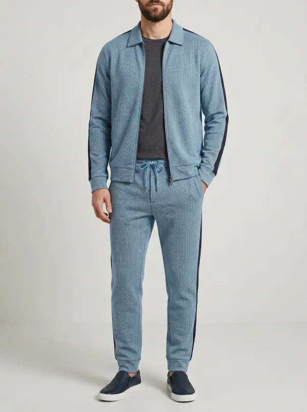 Men's Vintage Inspired Houndstooth Polo Collar Jacket and Jogger Pants Set