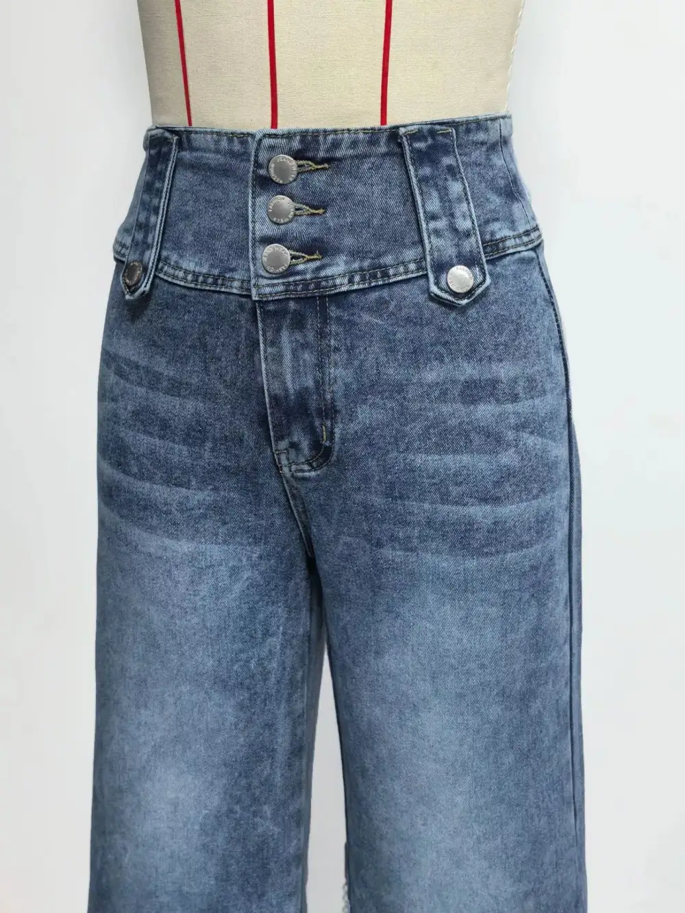 High Waist Wide Leg Button Denim Jeans