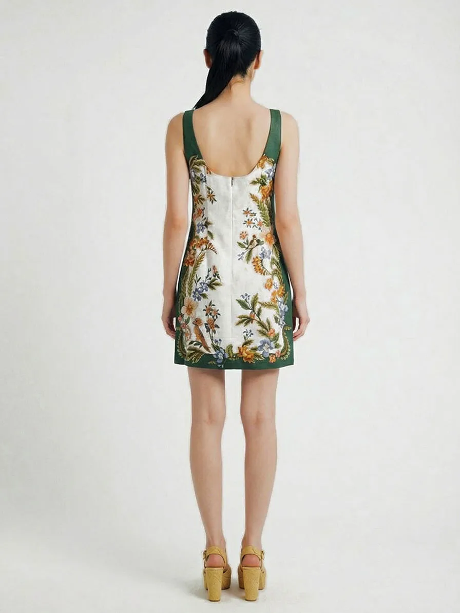 Floral Print Trim Elegant Mini Dress