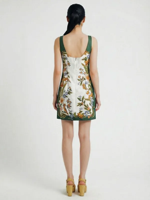 Floral Print Trim Elegant Mini Dress