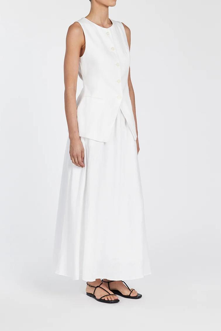 WHITE LINEN MIDI SKIRT