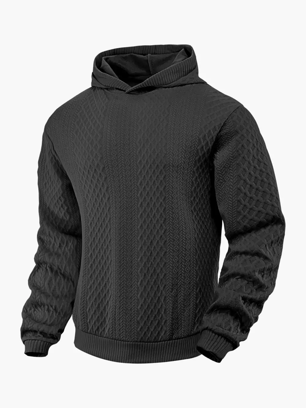 Men's Structured Funnel Neck Pullover with Hood and Honeycomb Jacquard Utility Shirt