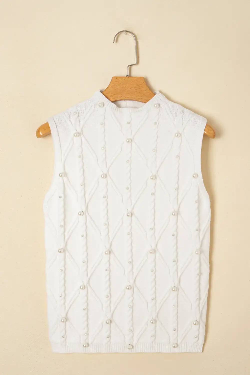 Pearled High Neck Textured Knit Sweater Vest