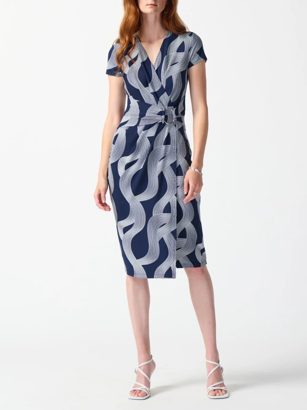 Navy Swirl Print Wrap Midi Dress