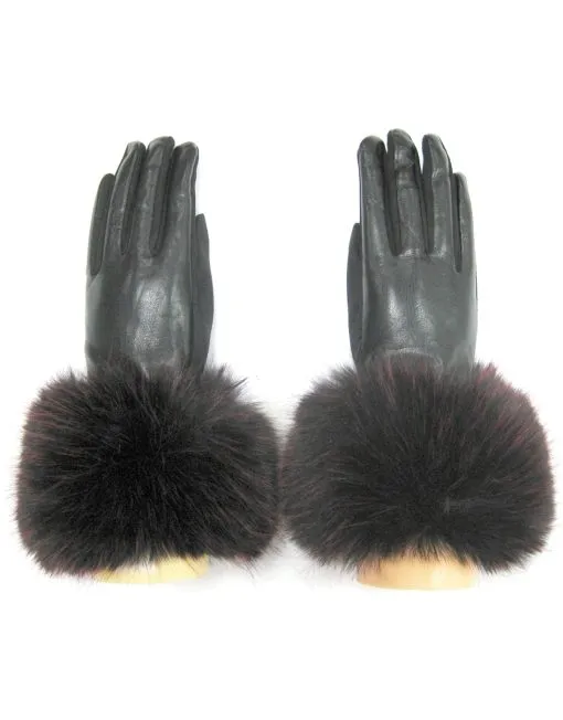 Faux Leather Fur Trim Gloves