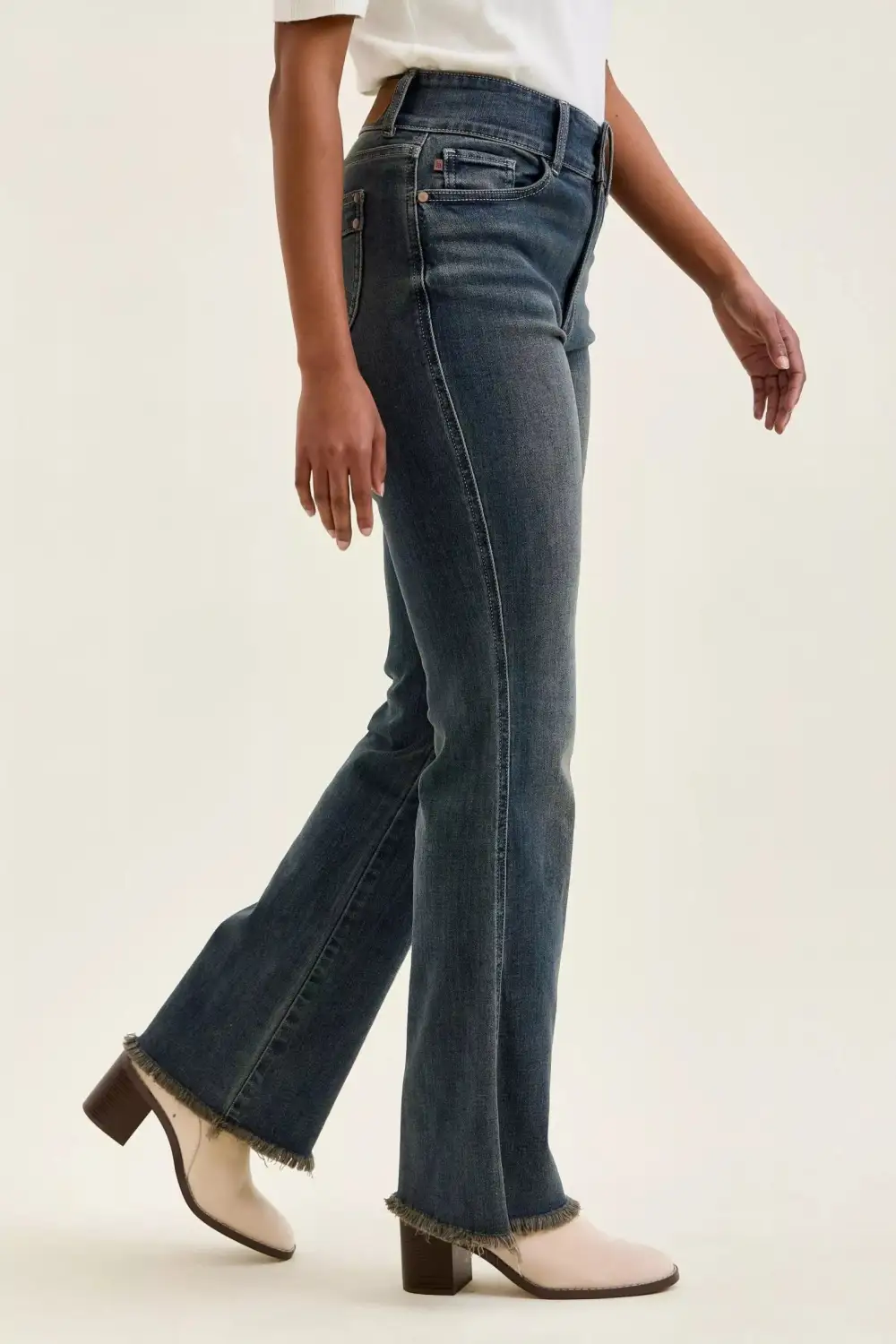 High Waist Frayed Hem Button Denim Jeans