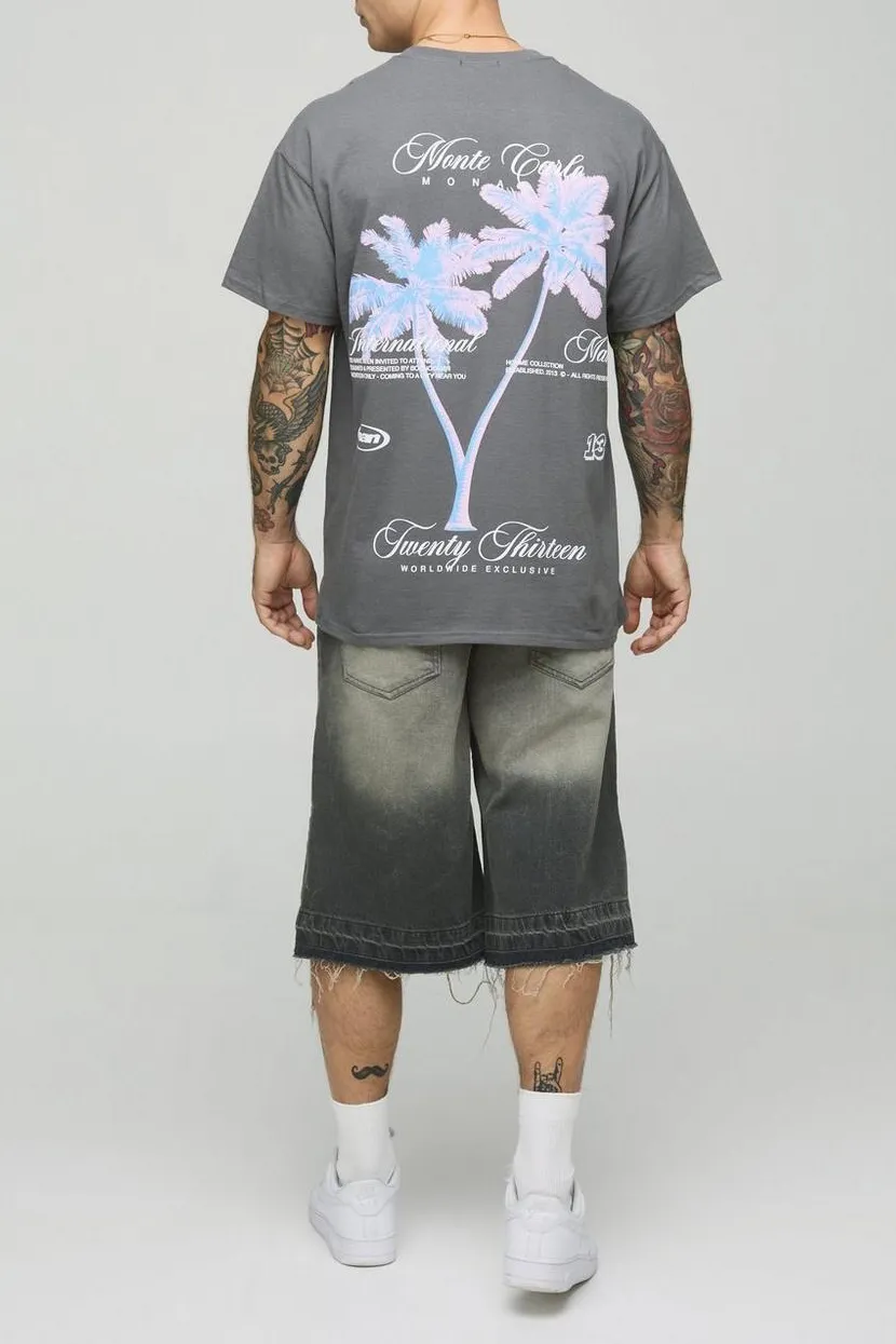 Grey Oversized Blurred Palm Print Graphic T-Shirt