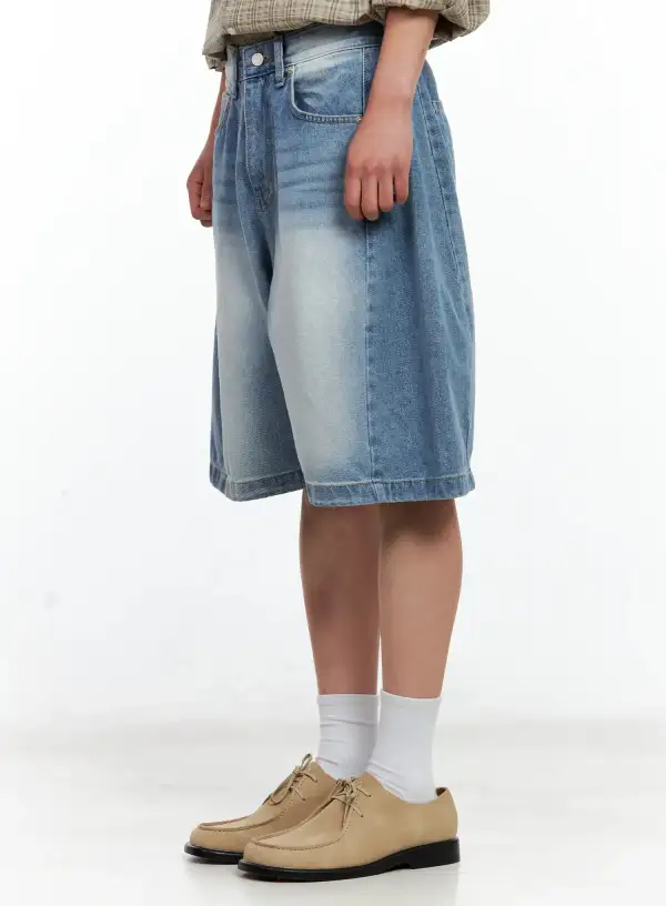 Men's Side-Drape Denim Denim Shorts