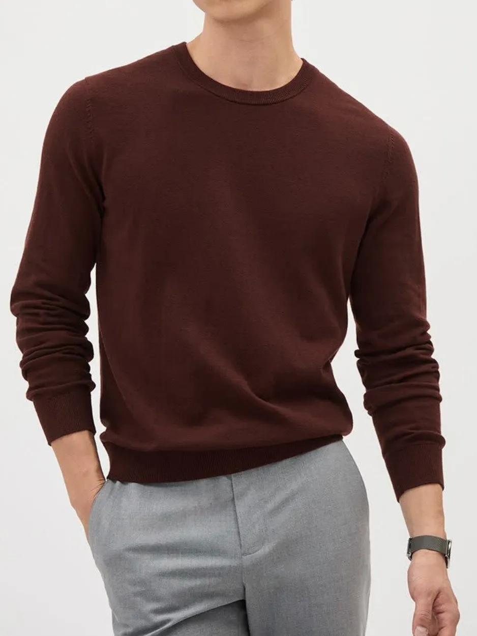 Burgundy Crew-Neck Long-Sleeve Knit Sweater