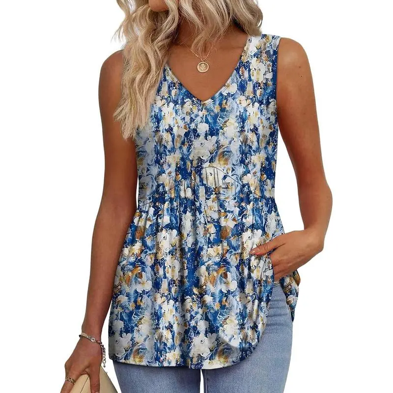Womens Tank Tops 2025 Flowy Peplum Tops For Women Dressy Sleeveless V Neck Babydoll Tank Tops