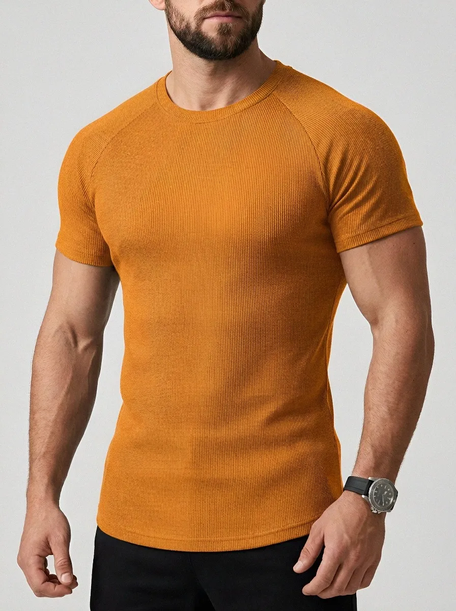Men's Casual Athletic Ribbed Knit Raglan Sleeve T-Shirt