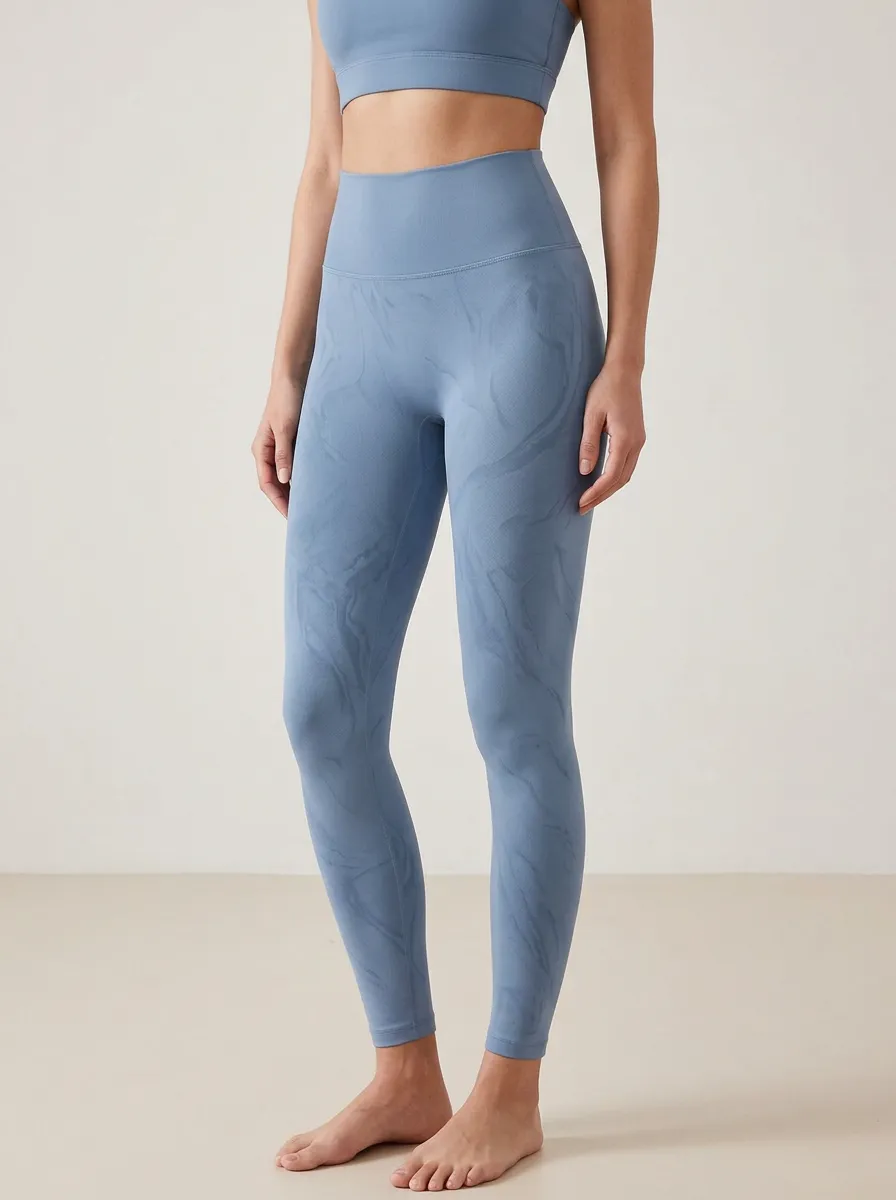 Women's Marble Pattern Print High-Rise Waistband Smooth Supportive Yoga Leggings